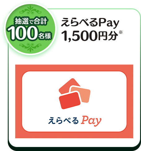 抽選で合計 100名様 えらべるPay 1,500円分* えらべる Pay