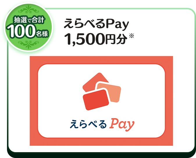 抽選で合計 100名様 えらべるPay 1,500円分* えらべる Pay