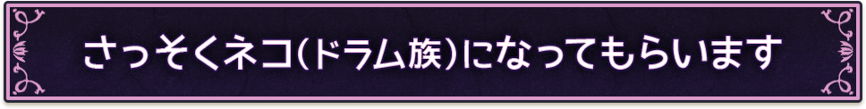 さっそくネコ（ドラム族）になってもらいます