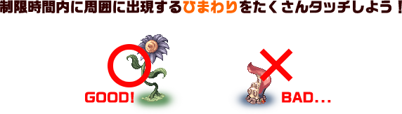 制限時間内に周囲に出現するひまわりをたくさんタッチしよう！