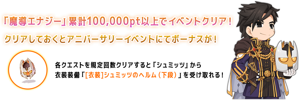 「魔導エナジー」累計100,000pt以上でイベントクリア！クリアしておくとアニバーサリーイベントにてボーナスが！